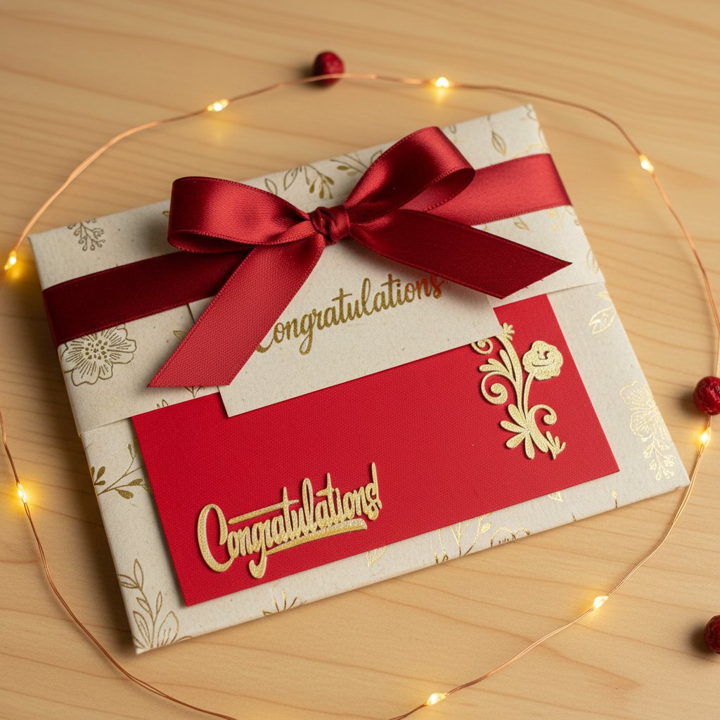 Red Congratulations envelope gift presentation for achievement celebrations