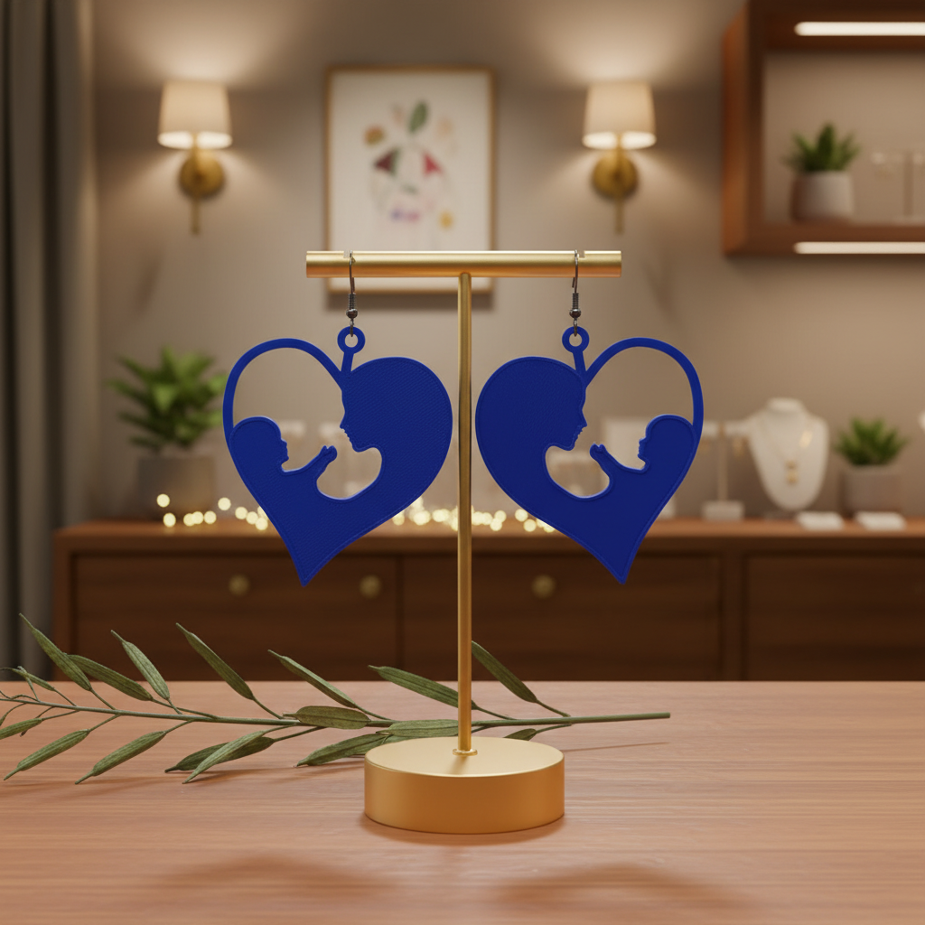 Mother child heart earrings elegant jewelry stand display
