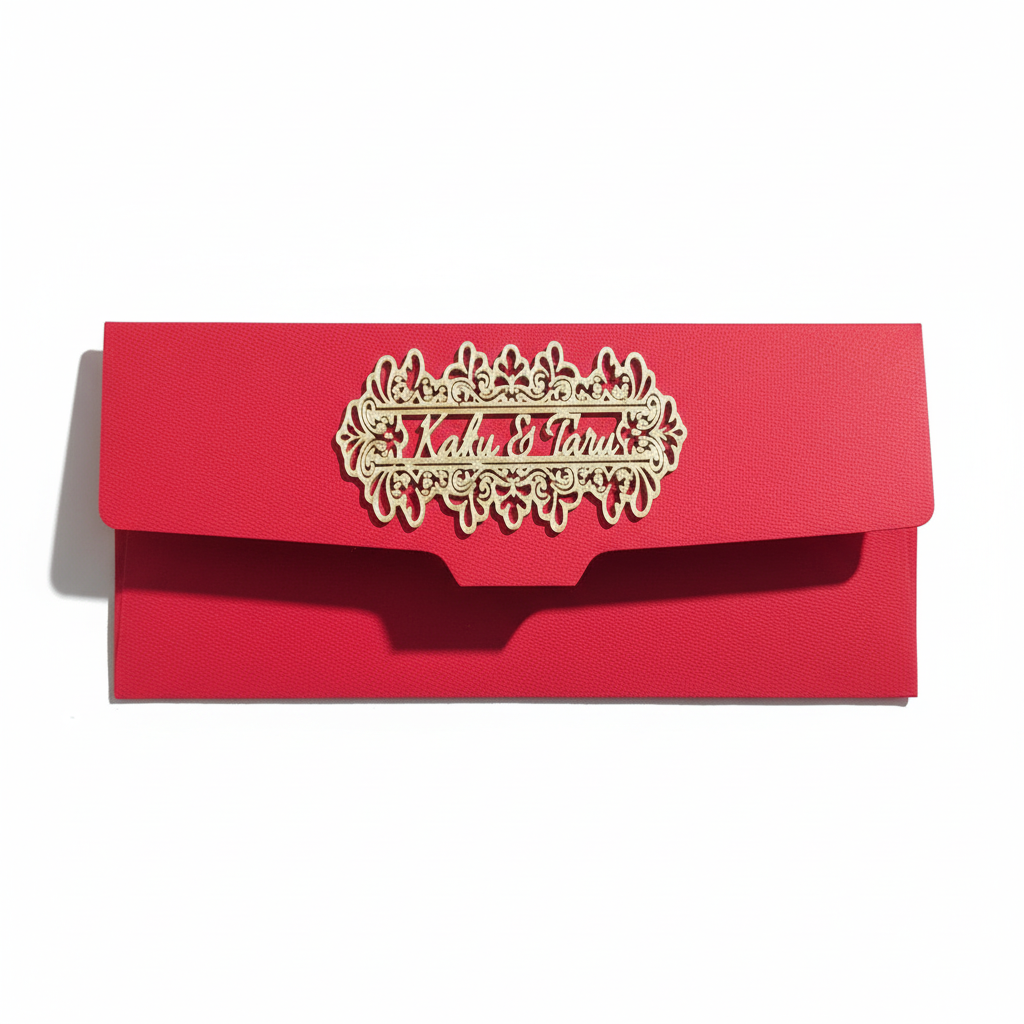 Close-up of personalized money gift envelopes showing custom design